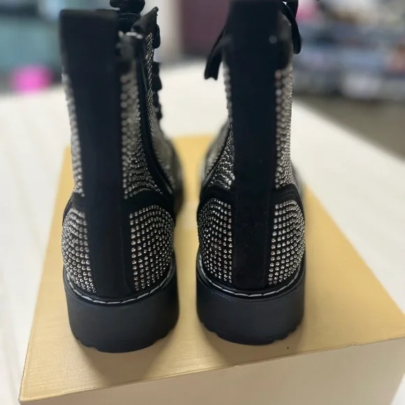 MADDEN GIRL Kurro Bedazzled Black Combat Boots Women Size 6.5 - Picture 4 of 8